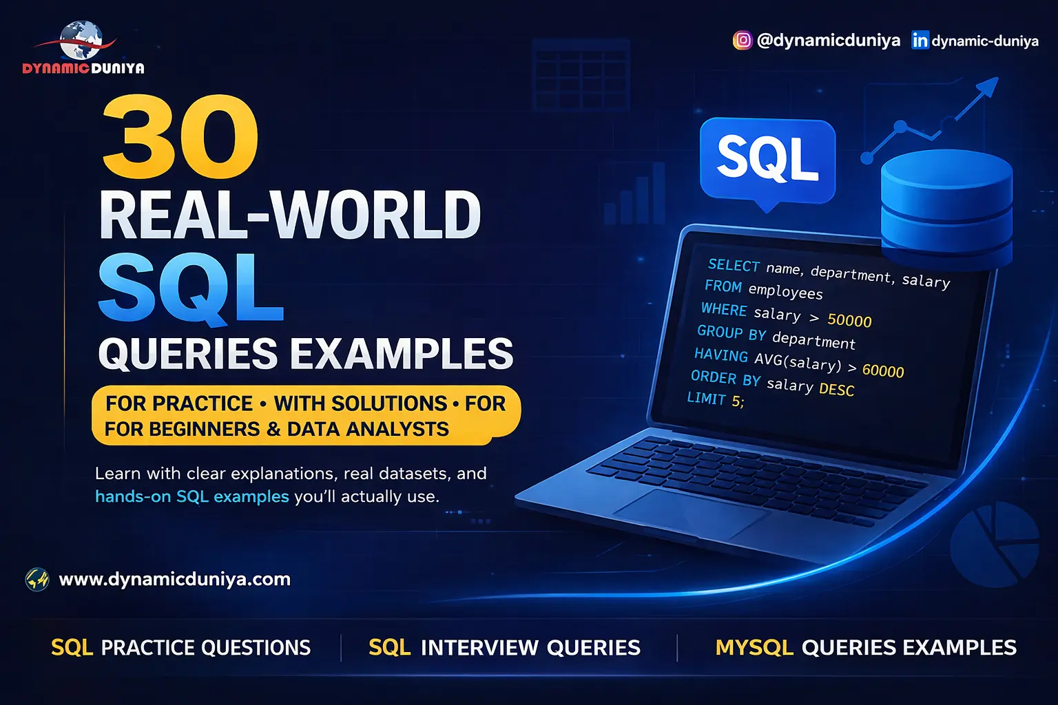 30 Real-World SQL Queries Examples for Practice